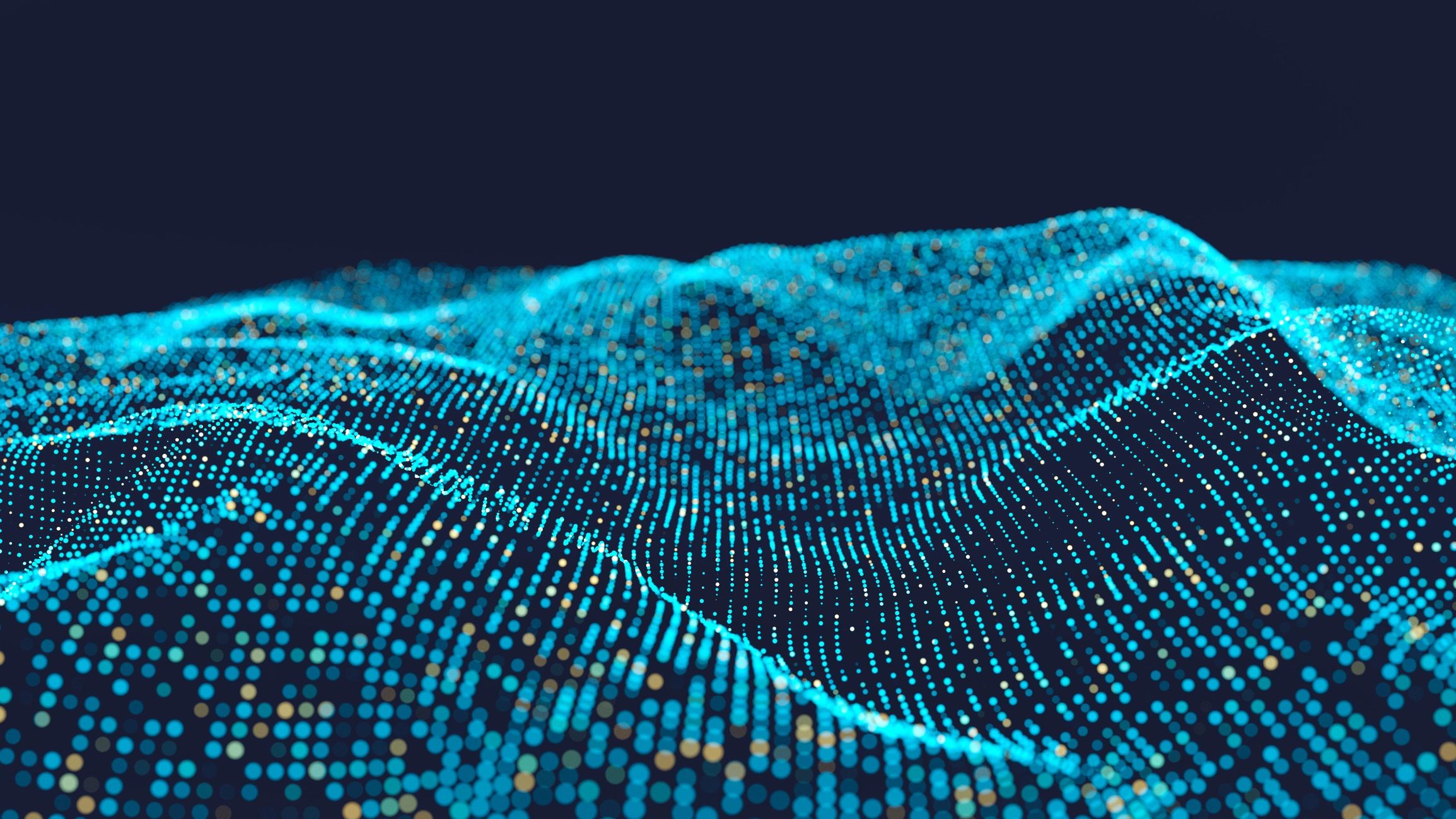Blue particle landscape suggesting data signals and trend movement